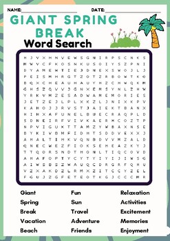 Preview of GIANT SPRING BREAK Word search puzzle worksheet activity