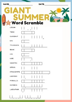 Preview of GIANT SUMMER Word scramble puzzle worksheet activity