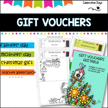 Preview of GIFT VOUCHER cards for Mother, Fathers' day or Christmas 