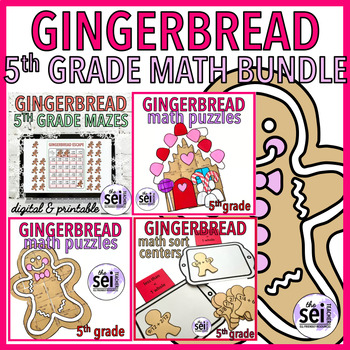 Preview of GINGERBREAD MATH ACTIVITIES - WINTER CHRISTMAS DIGITAL AND PRINTABLE - 5TH GRADE