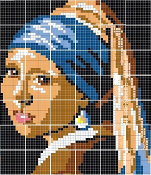 Preview of GIRL WITH A TURBAN, Girl with a Pearl Earring 42 GRIDS, MAXI POSTER PIXEL ART