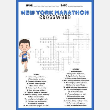 NEW YORK MARATHON crossword puzzle worksheet activity by Mind Games Studio