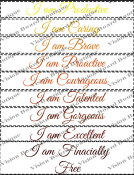 GLAM life Gold I Am Affirmation vision board sheets by Vision Board ...