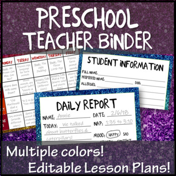 GLITTER Preschool Teacher Binder Starter | EDITABLE Lesson Plans ...