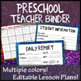 GLITTER Preschool Teacher Binder Starter | EDITABLE Lesson
