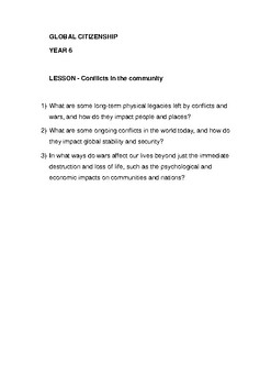 Preview of GLOBAL CITIZENSHIP YEAR 6 Revision - Conflicts in the Community   (iPrimary)