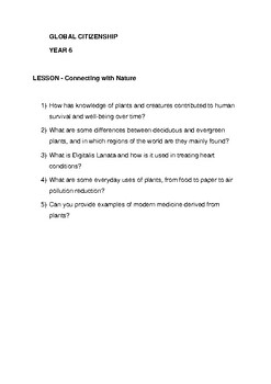 Preview of GLOBAL CITIZENSHIP YEAR 6 LESSON Revision - Connecting with Nature  (iPrimary)