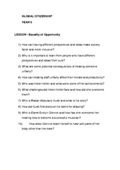 Preview of GLOBAL CITIZENSHIP YEAR 6 LESSON Revision - Equality of Opportunity  (iPrimary)