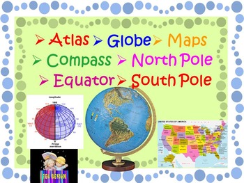 Preview of Maps and Globes skills vocabulary cards Geography distance learning