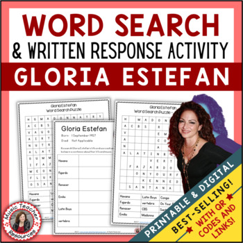Preview of GLORIA ESTEFAN Music Word Search and Biography Research Activity Worksheets