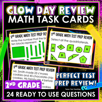 Preview of GLOW DAY 2nd Grade Math Task Cards | Math Spiral Review | Math Test Prep