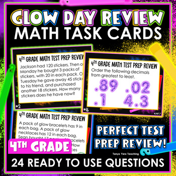 Preview of GLOW DAY 4th Grade Math Task Cards | Math Spiral Review | Math Test Prep