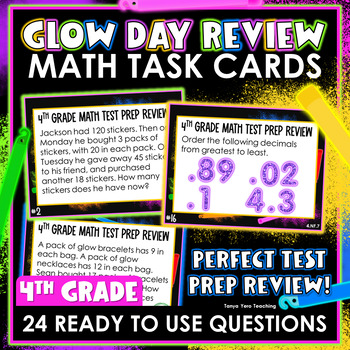 Preview of GLOW DAY 4th Grade Math Task Cards Math Spiral Review Math Test Prep