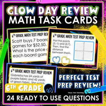 Preview of GLOW DAY 6th Grade Math Task Cards | Math Spiral Review | Math Test Prep