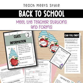 Preview of GNOME Meet the Teacher/ Back To school Stations and Forms | Editable