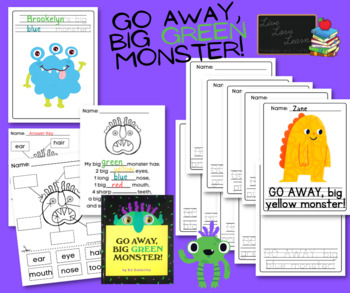 Preview of GO AWAY, BIG GREEN MONSTER! Parts of the Head & Color Identification Worksheets
