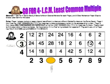 Preview of GO FOR 4- A L.C.M. Least Common Multiple Game