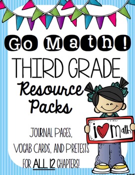 Preview of GO Math! 3rd Grade Pretests, vocab cards, and journals for the WHOLE YEAR!