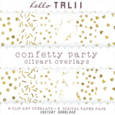 GOLD CONFETTI Clipart Overlays- 6 Transparent PNG + 6 JPG 