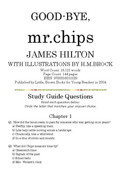 Preview of GOOD-BYE, MR.CHIPS by JAMES HILTON; Multiple-Choice Study Guide Quiz