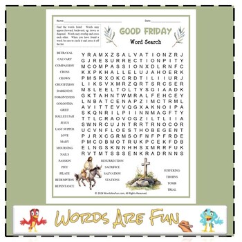 Preview of GOOD FRIDAY Word Search Puzzle Handout Fun Activity