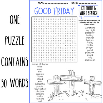 GOOD FRIDAY coloring & word search puzzle worksheets activities | TPT