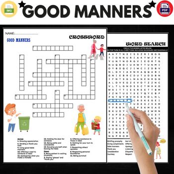 Preview of GOOD MANNERS Fun Worksheets - Word Search And Crossword