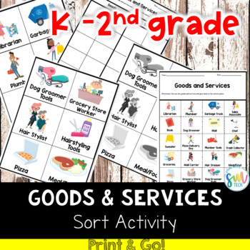 Preview of GOODS AND SERVICES Sorting Cards w/ Cut and Paste! Color and B/W!