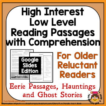 Preview of GOOGLE 20 High Interest Low Level Reading Passages: Hauntings & Eerie Happenings