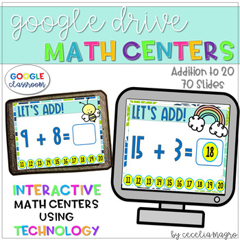 Preview of GOOGLE CLASSROOM Math Centers Addition to 20  Distance Learning