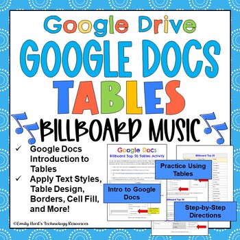 Preview of GOOGLE DOCS: Insert Tables Activity - Billboard Top Music Table - Format, Design