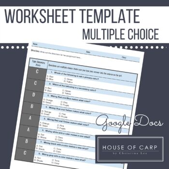 Preview of GOOGLE DOCS TEMPLATE: Multiple Choice Quiz Template