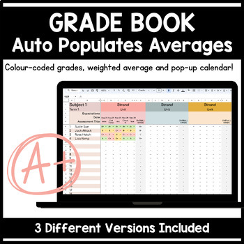 Preview of GOOGLE DRIVE GRADE BOOK - EXTREME - Auto-populating and Colour Coded 4 VERSIONS