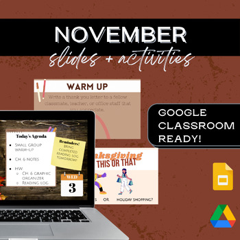 Preview of GOOGLE DRIVE | November Thanksgiving Daily Agenda Warm Ups Activities