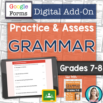 Preview of GOOGLE FORMS Grammar Assessments and Practice Worksheets Grades 7-8