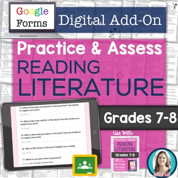 Preview of GOOGLE FORMS Literature Assessments and Practice Worksheets Grades 7-8