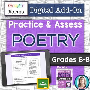 Preview of GOOGLE FORMS Poetry Assessments and Practice Worksheets Grades 6-8