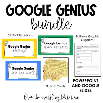Preview of Google Search Genius BUNDLE | 3 Lessons | 1 Graphic Organizer | 30 Task Cards