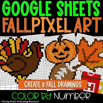 Preview of GOOGLE SHEETS: FALL PIXEL ART in Google Sheets - Autumn Color By Number Project