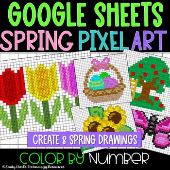 Preview of GOOGLE SHEETS: SPRING PIXEL ART in Google Sheets - Color By Number Project