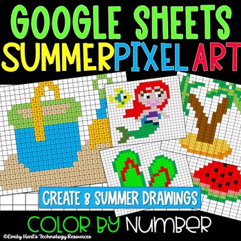 Preview of GOOGLE SHEETS: SUMMER PIXEL ART in Google Sheets - Color By Number Project