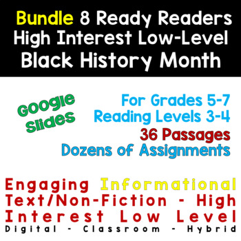 Preview of GOOGLE SLIDE Bundle 8 Black History Month HIGH LOW: 36 Passages + Juneteenth