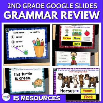 Preview of 2nd Grade Parts of Speech GRAMMAR PRACTICE REVIEW GAMES SORT GOOGLE SLIDE BUNDLE