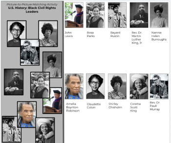 Preview of GOOGLE SLIDES Montessori US History Matching Black Civil Rights Leaders