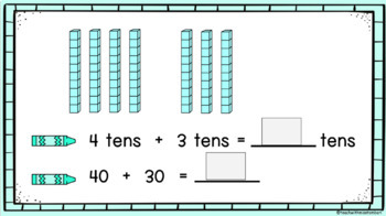 Preview of GOOGLE SLIDES: PLACE VALUE: Adding Tens using base-ten blocks