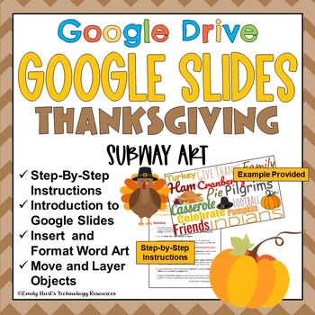 Preview of GOOGLE SLIDES: Thanksgiving SUBWAY ART Project Using Word Art & Design