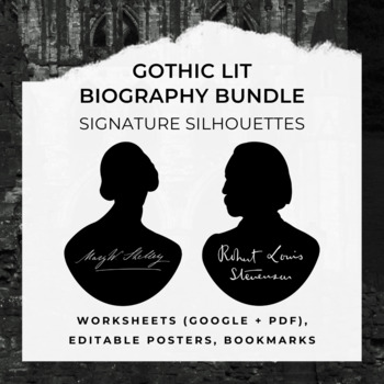 Preview of GOTHIC LITERATURE Biography Worksheet, Posters, Bookmarks, Clip Art BUNDLE