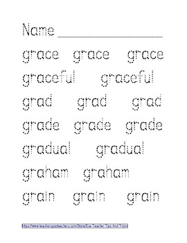 Preview of GR- Blends Tracing Sheets - Handwriting Practice