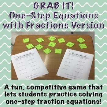 Preview of GRAB IT! A One-Step Equations with Fractions & Mixed Numbers Game