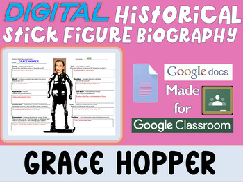 Preview of GRACE HOPPER - Digital Stick Figure Mini Bios for Women's History Month